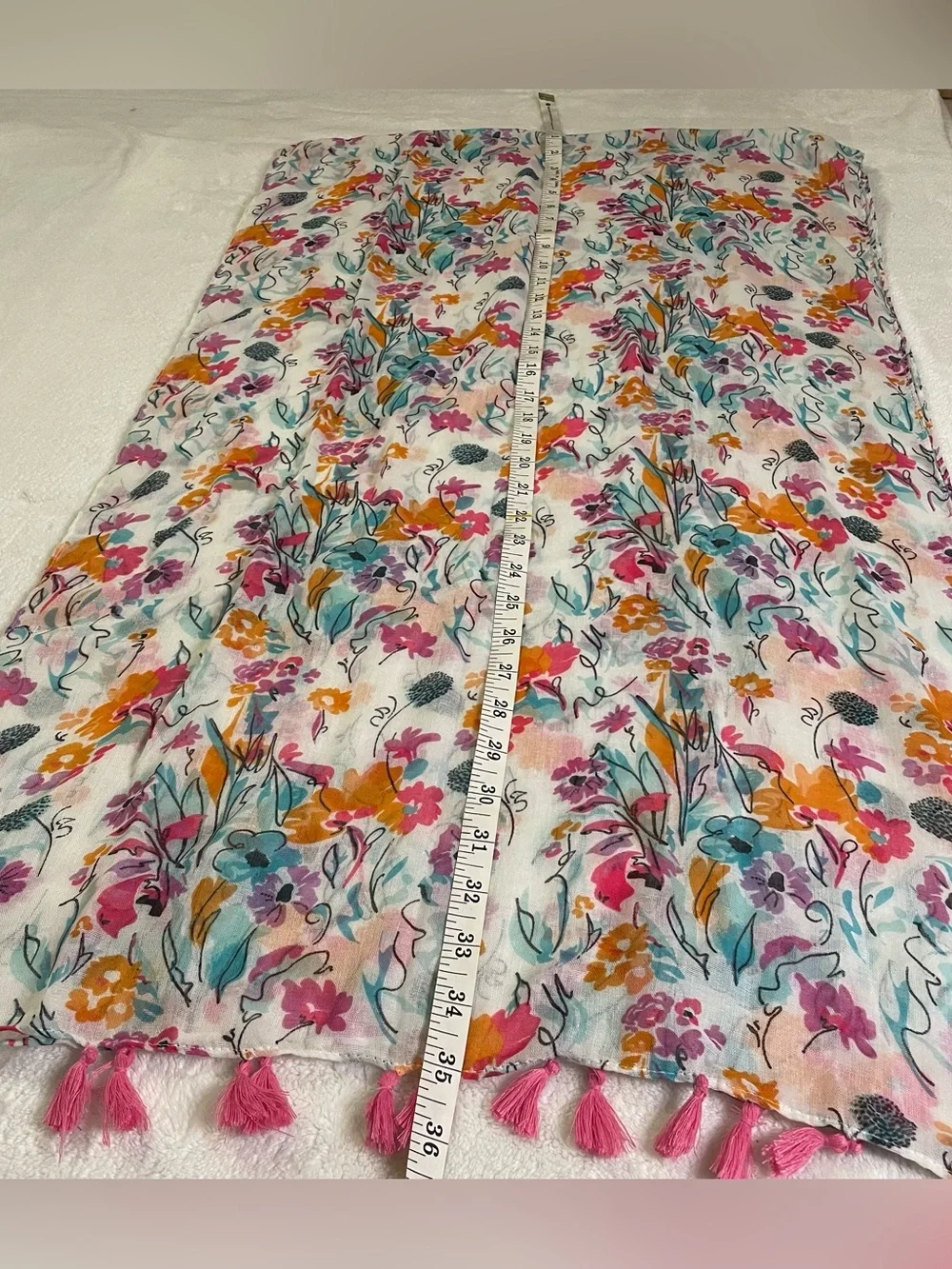 Sheer Floral Print Fashion Scarf with Tassels